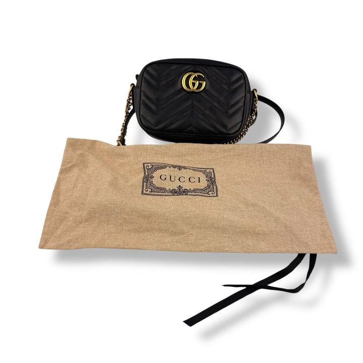 Gucci GG Marmont Black Leather Mini Handbag - Lux Central