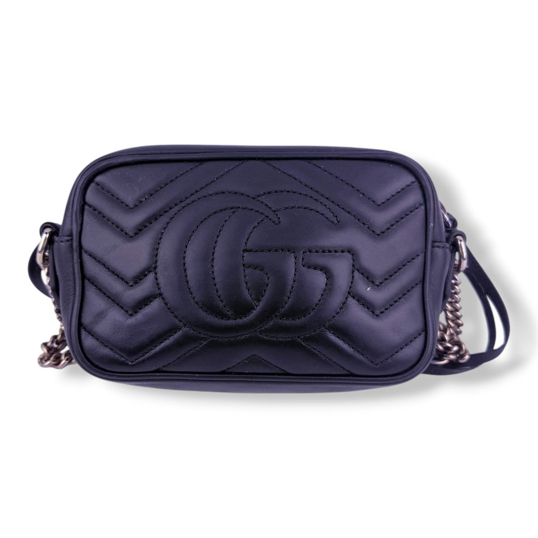 Gucci GG Marmont Black Leather Mini Handbag - Lux Central
