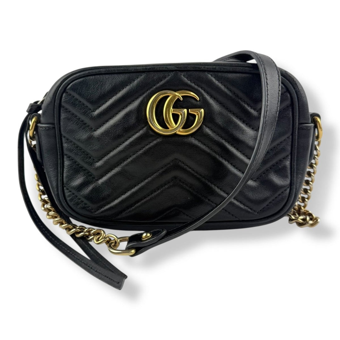 Gucci GG Marmont Black Leather Mini Handbag - Lux Central