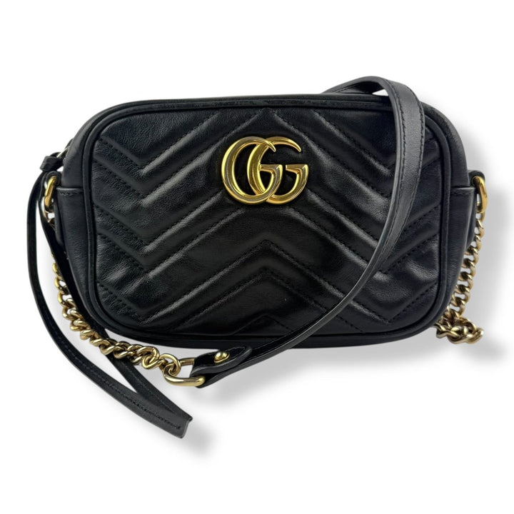 Gucci GG Marmont Black Leather Mini Handbag - Lux Central