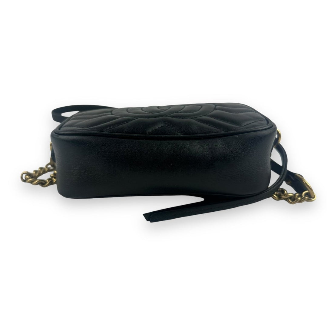 Gucci GG Marmont Black Leather Mini Handbag - Lux Central