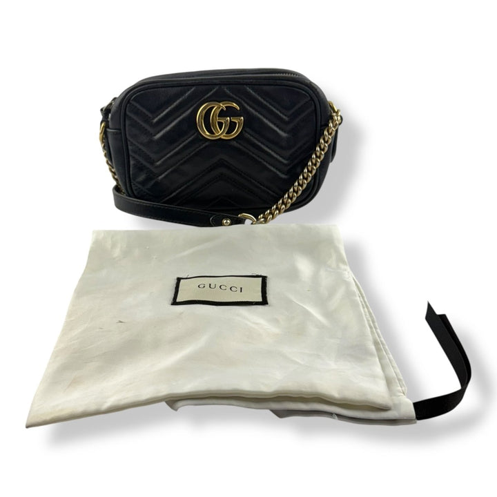 Gucci GG Marmont Black Leather Mini Handbag - Lux Central