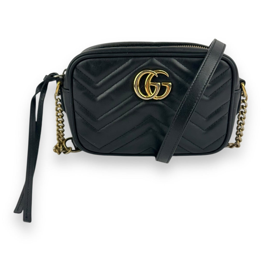 Gucci GG Marmont Black Leather Mini Handbag - Lux Central