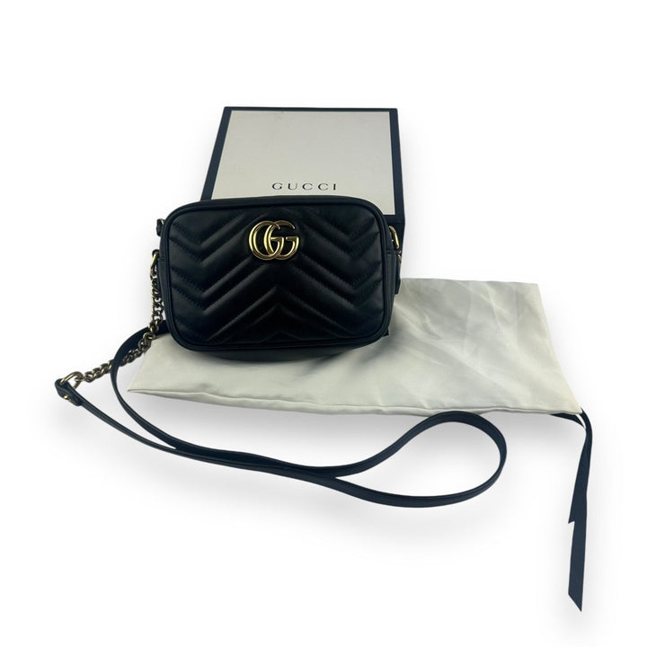 Gucci GG Marmont Black Leather Mini Handbag - Lux Central