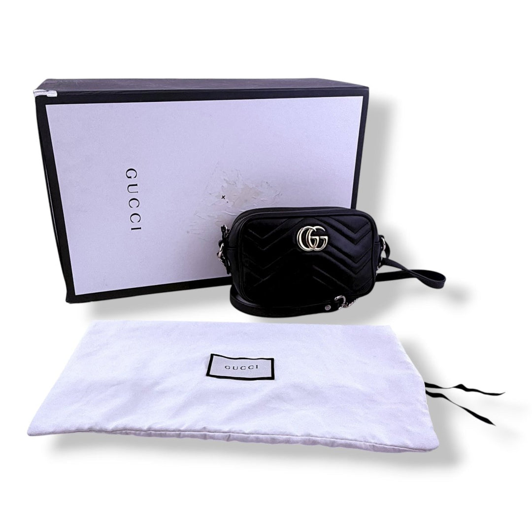 Gucci GG Marmont Black Leather Mini Handbag - Lux Central