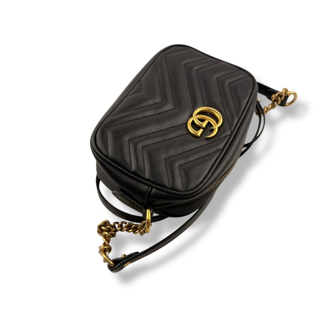 Gucci GG Marmont Black Leather Mini Handbag - Lux Central
