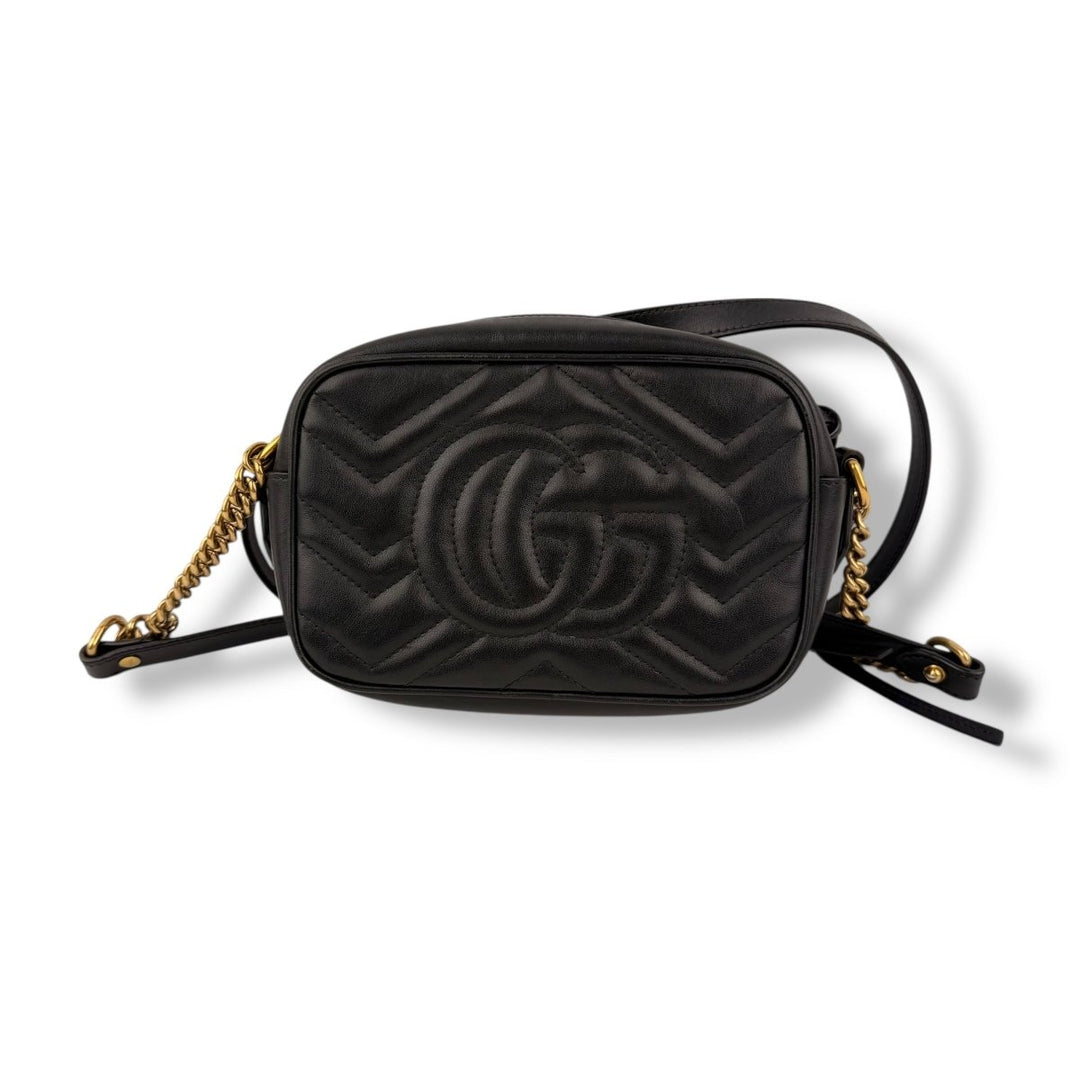 Gucci GG Marmont Black Leather Mini Handbag - Lux Central