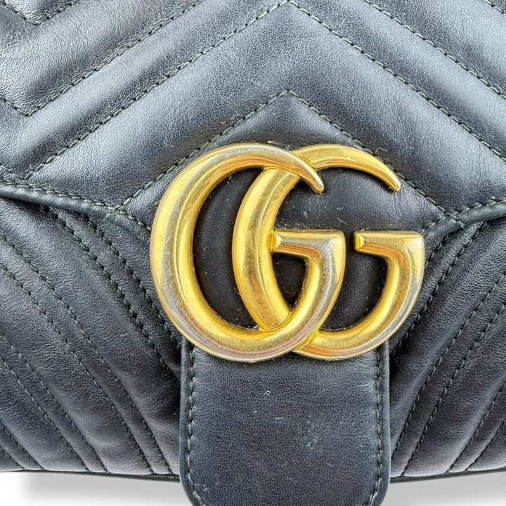 Gucci GG Marmont Black Leather Small Handbag - Lux Central