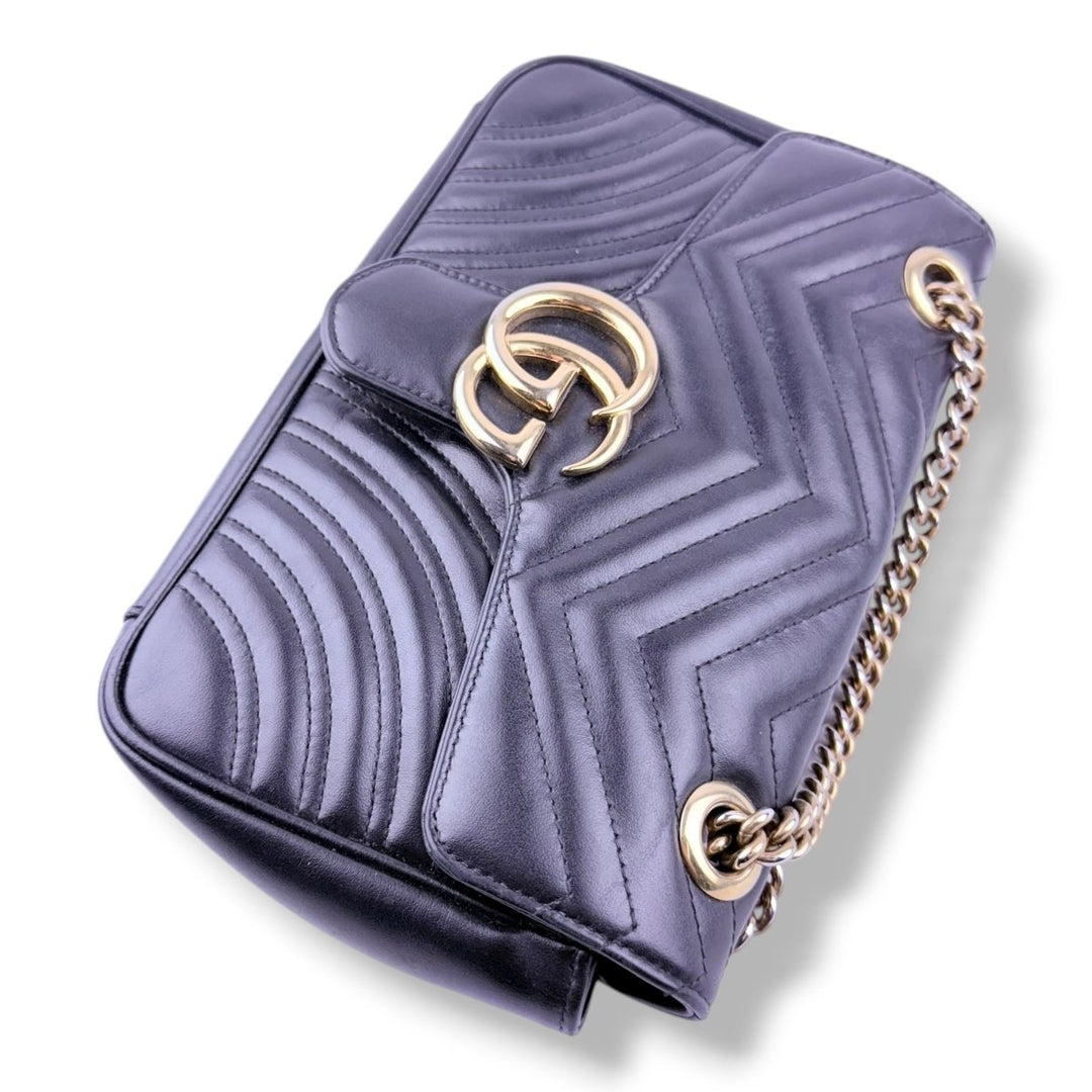 Gucci GG Marmont Black Leather Small Handbag - Lux Central