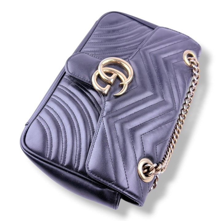 Gucci GG Marmont Black Leather Small Handbag - Lux Central