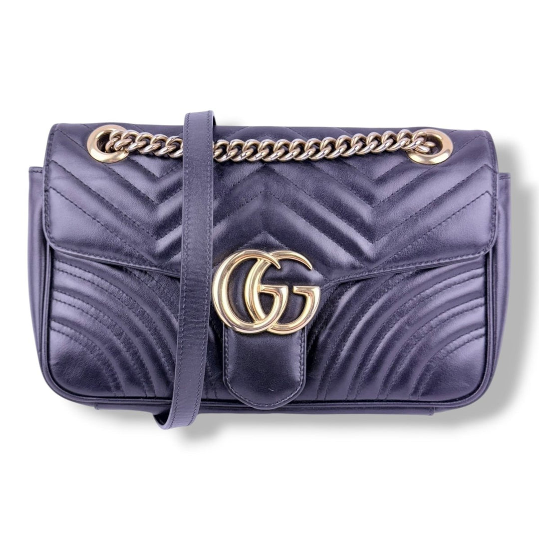 Gucci GG Marmont Black Leather Small Handbag - Lux Central