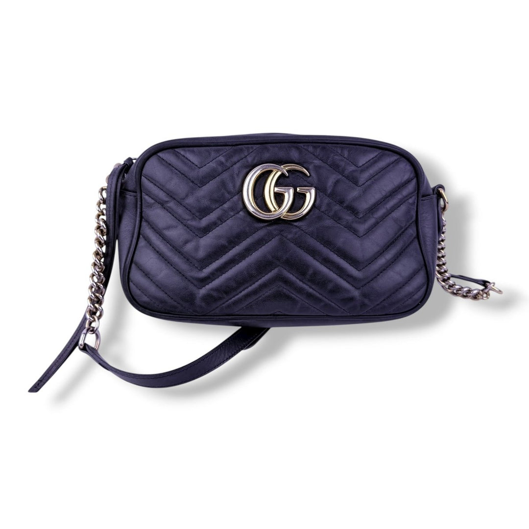 Gucci GG Marmont Black Leather Small Handbag - Lux Central