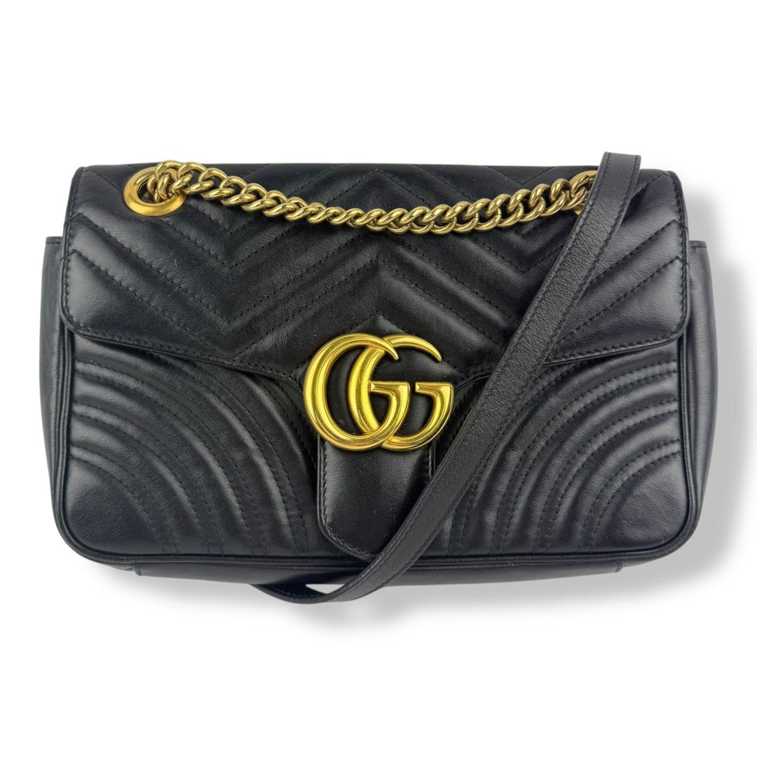 Gucci GG Marmont Black Leather Small Handbag - Lux Central