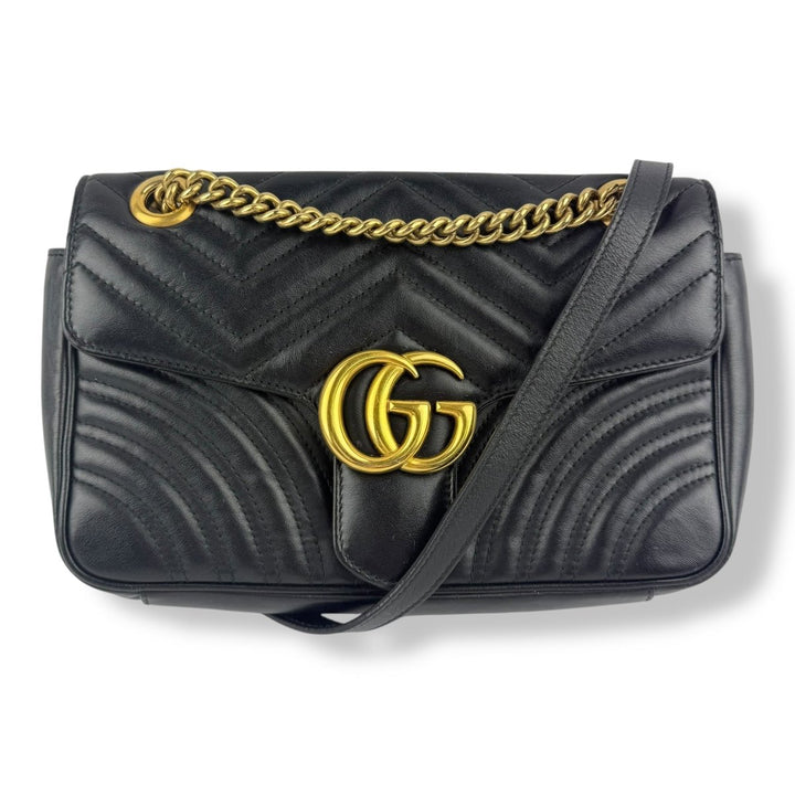 Gucci GG Marmont Black Leather Small Handbag - Lux Central