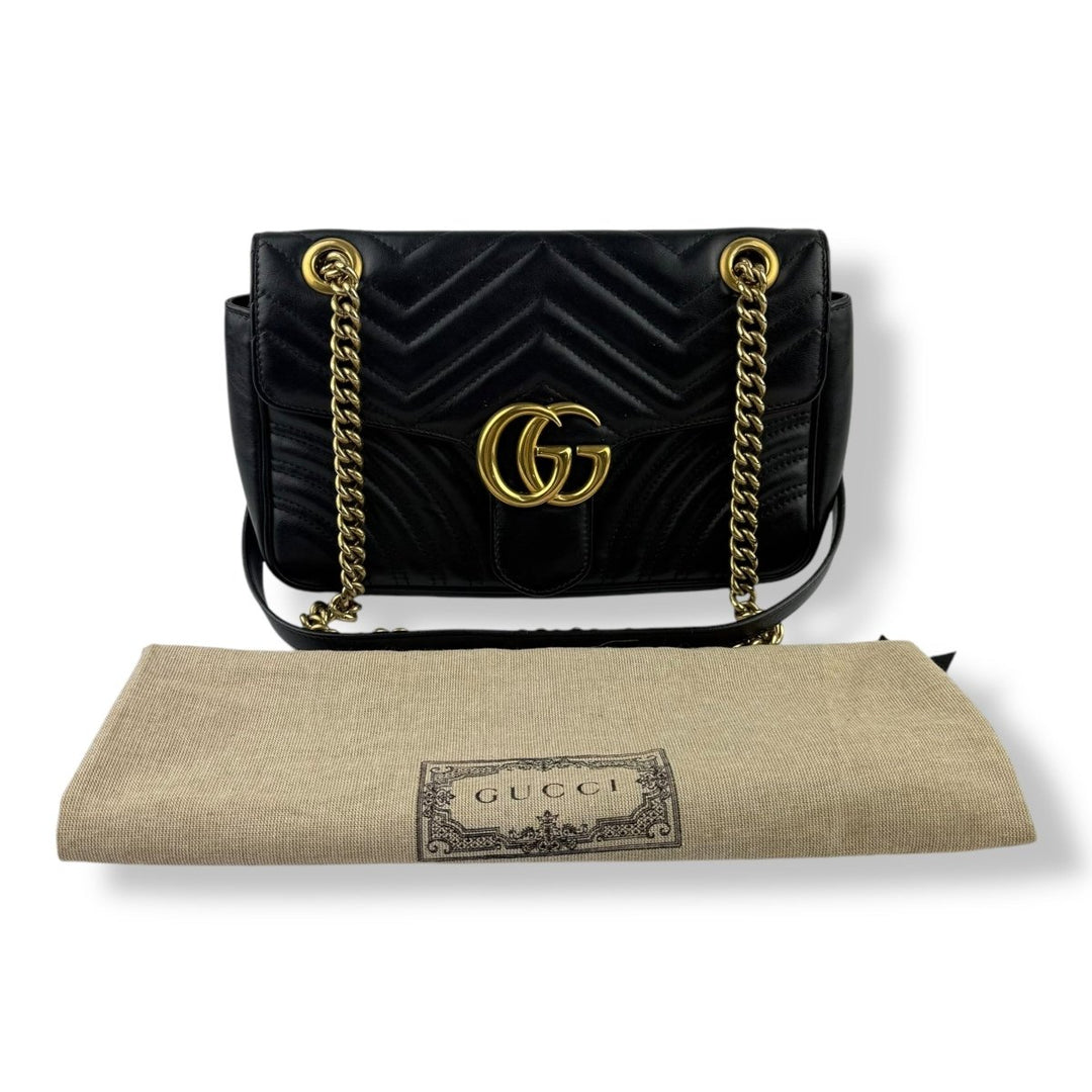 Gucci GG Marmont Black Leather Small Handbag - Lux Central