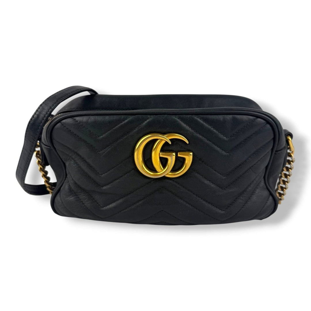 Gucci GG Marmont Black Leather Small Handbag - Lux Central