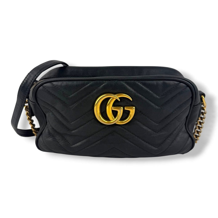 Gucci GG Marmont Black Leather Small Handbag - Lux Central