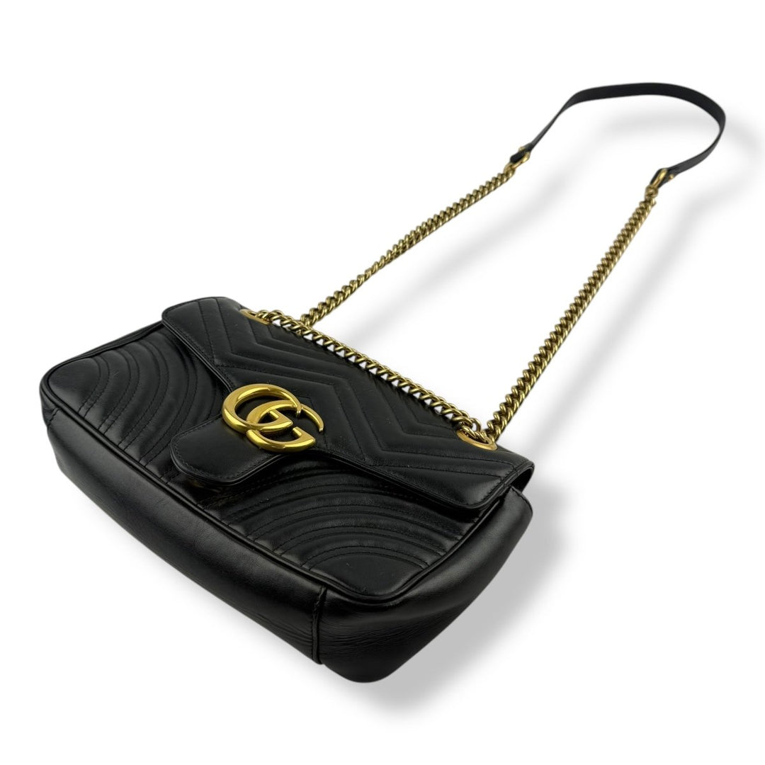 Gucci GG Marmont Black Leather Small Handbag - Lux Central