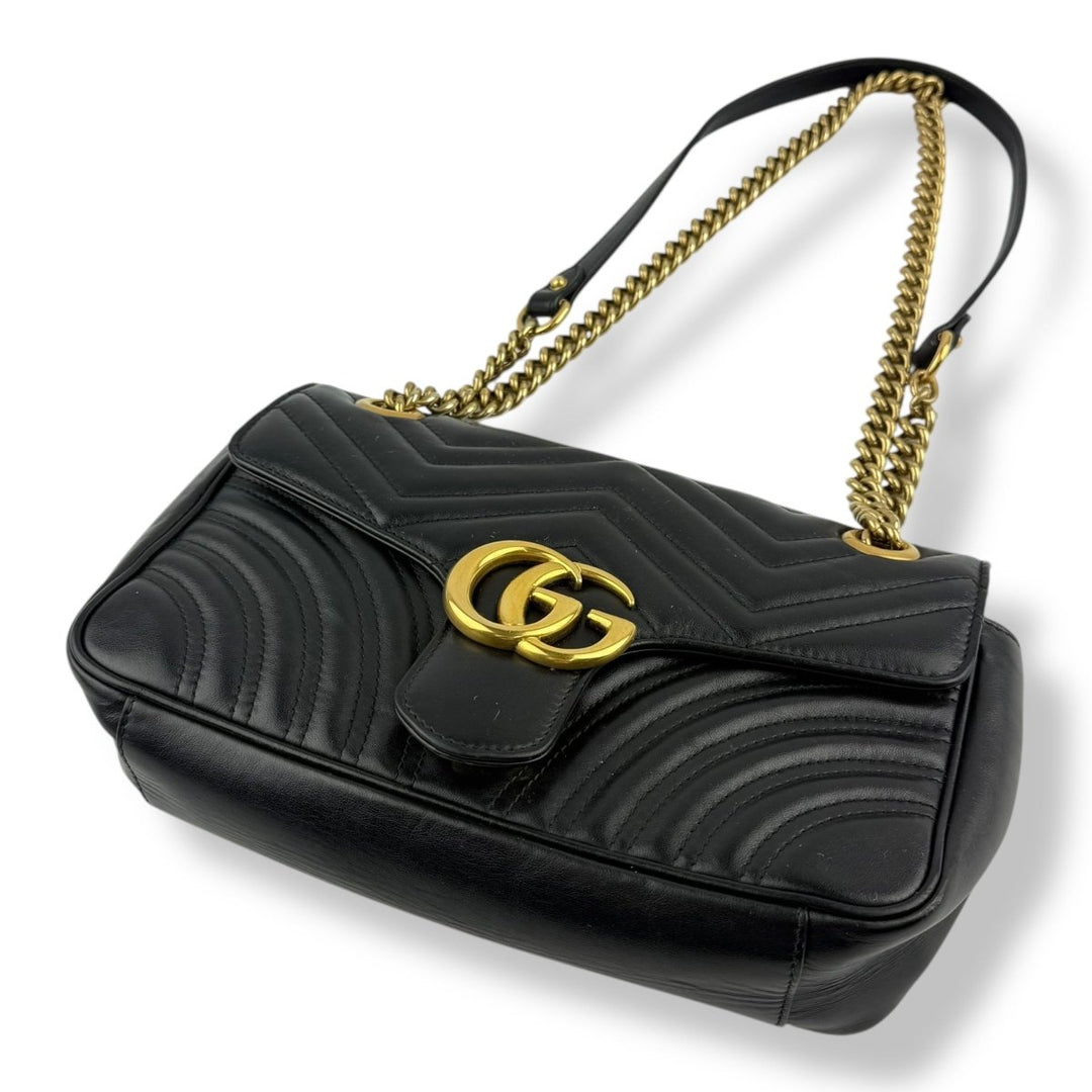 Gucci GG Marmont Black Leather Small Handbag - Lux Central