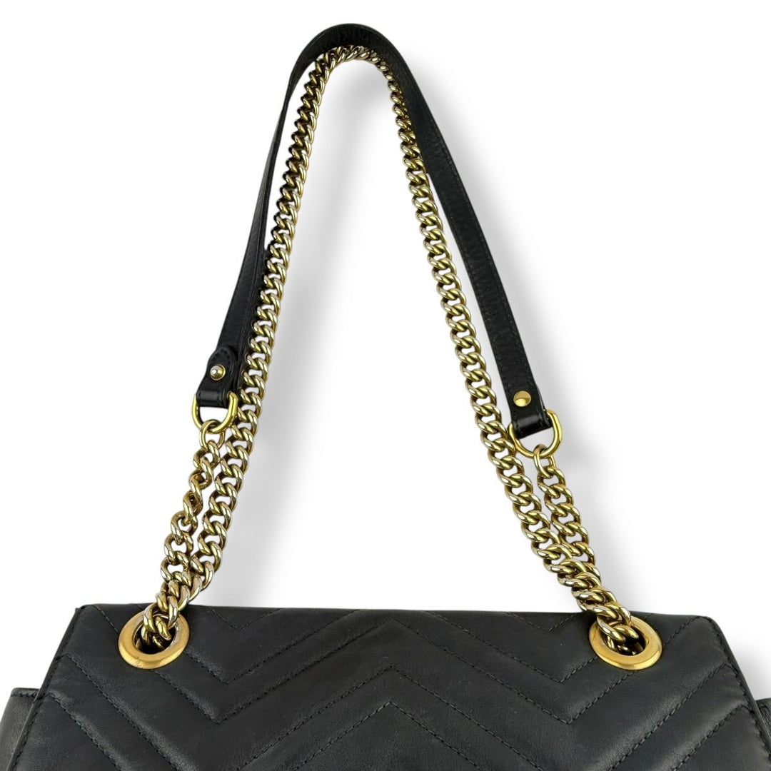 Gucci GG Marmont Black Leather Small Handbag - Lux Central