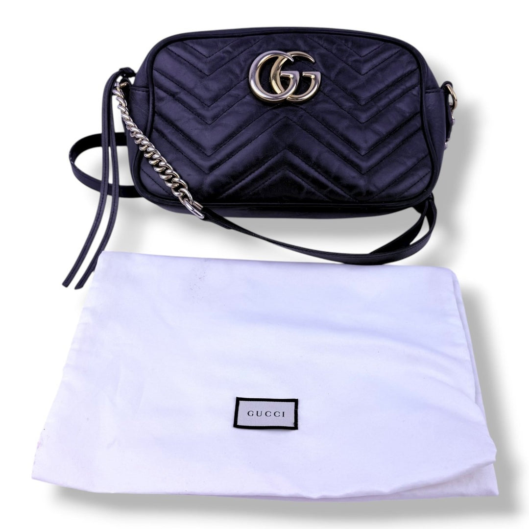 Gucci GG Marmont Black Leather Small Handbag - Lux Central