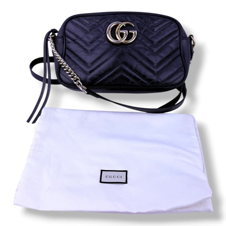Gucci GG Marmont Black Leather Small Handbag - Lux Central