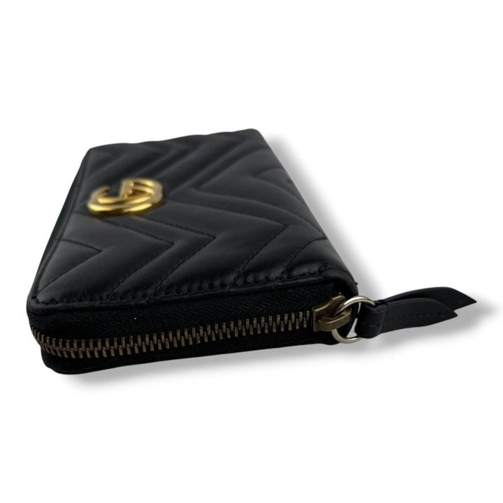 Gucci GG Marmont Black Leather Zip Around Wallet - Lux Central