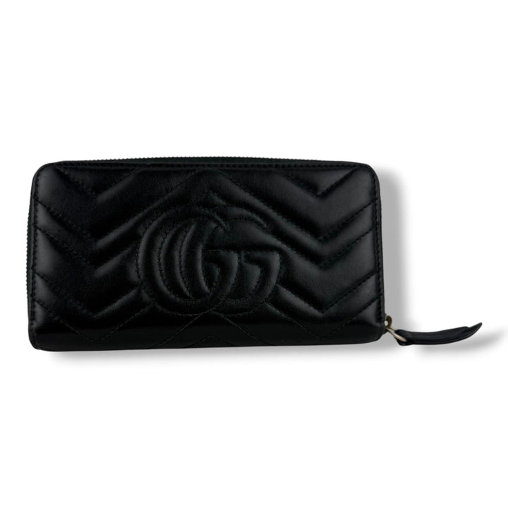 Gucci GG Marmont Black Leather Zip Around Wallet - Lux Central