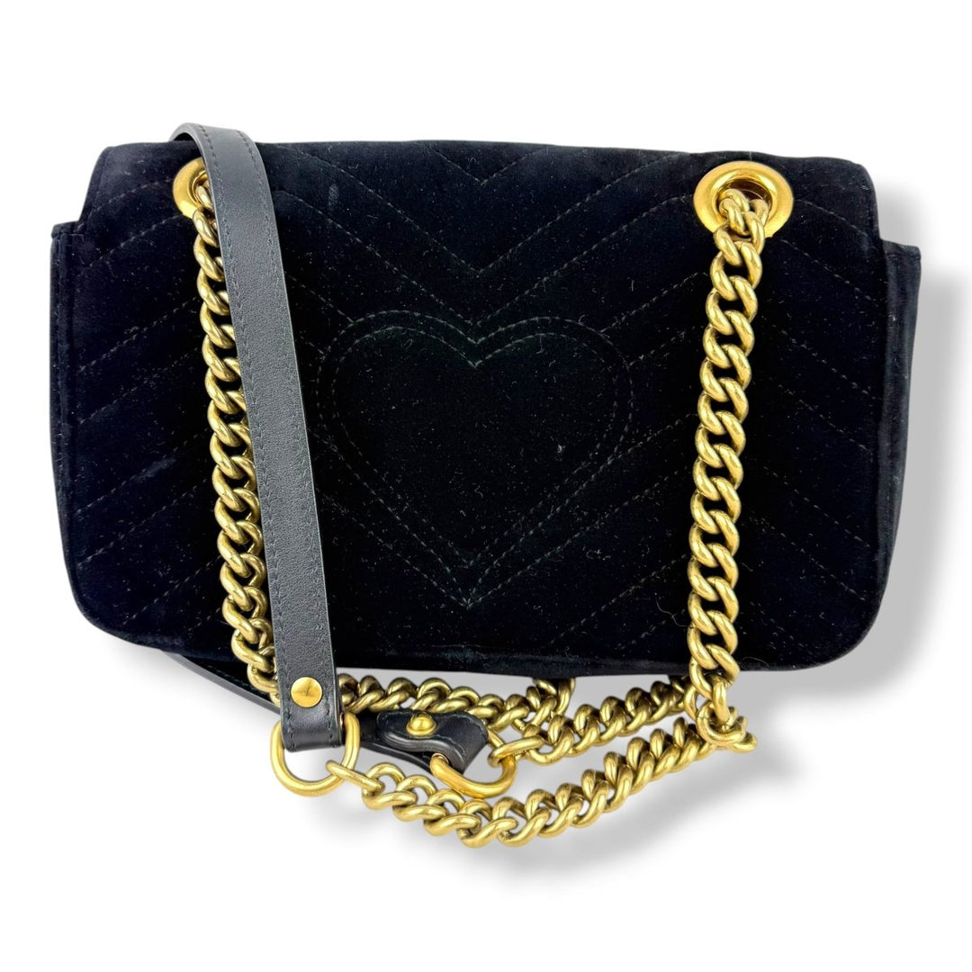 Gucci GG Marmont Black Velvet Mini Handbag - Lux Central