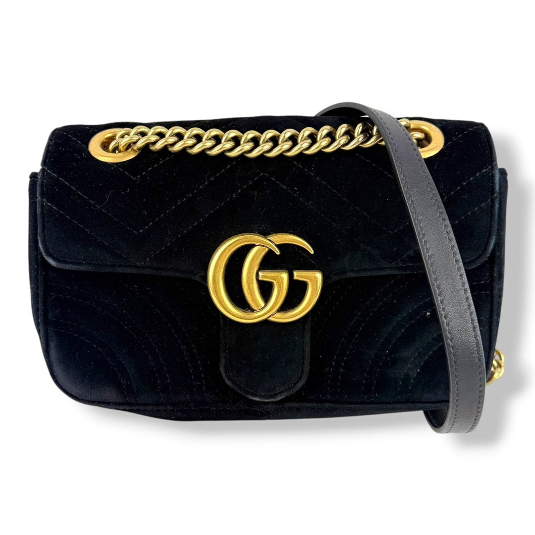 Gucci GG Marmont Black Velvet Mini Handbag - Lux Central