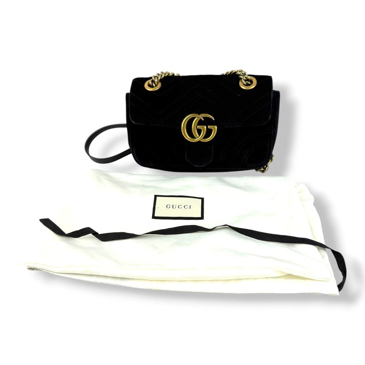 Gucci GG Marmont Black Velvet Mini Handbag - Lux Central