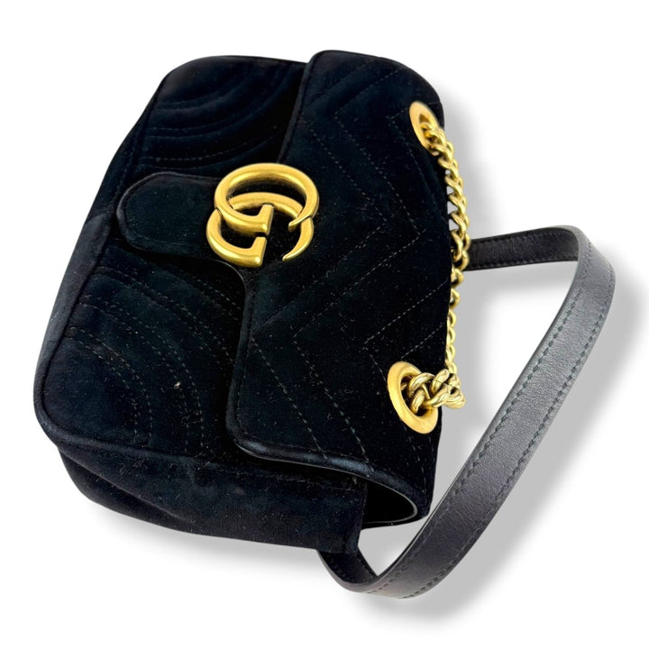 Gucci GG Marmont Black Velvet Mini Handbag - Lux Central