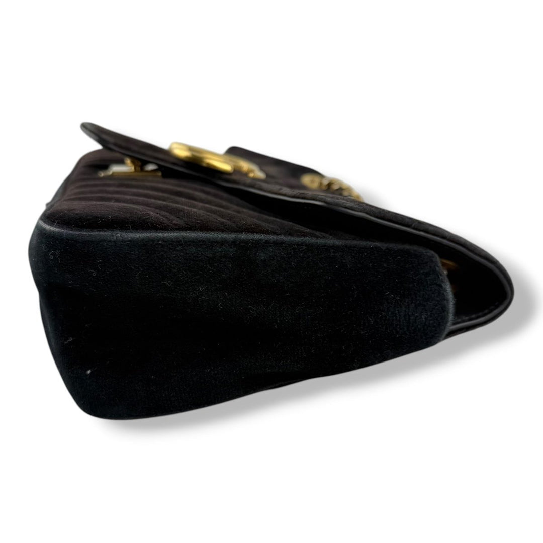 Gucci GG Marmont Black Velvet Small Handbag - Lux Central