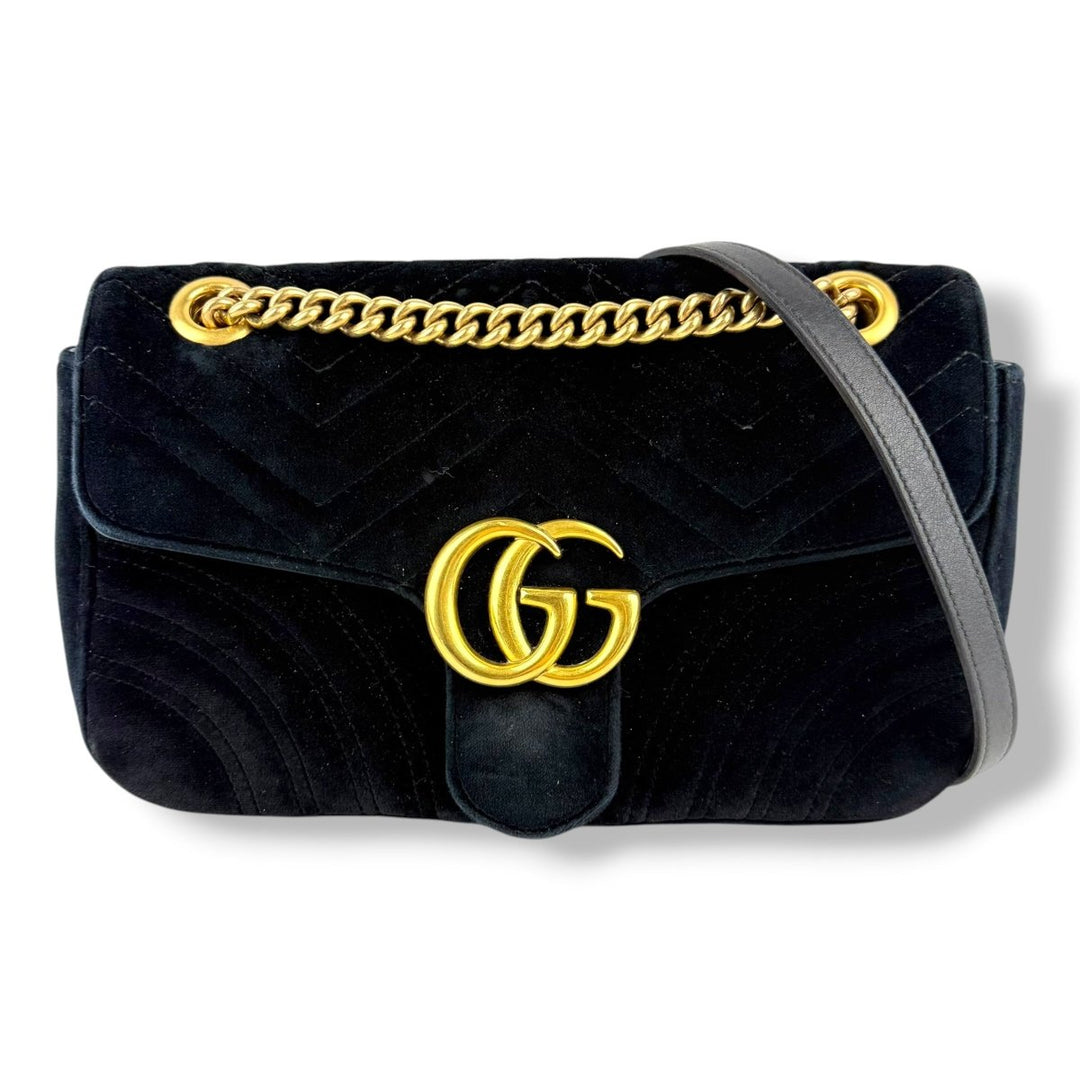 Gucci GG Marmont Black Velvet Small Handbag - Lux Central