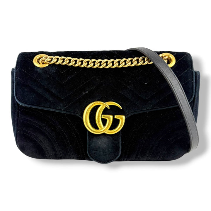 Gucci GG Marmont Black Velvet Small Handbag - Lux Central