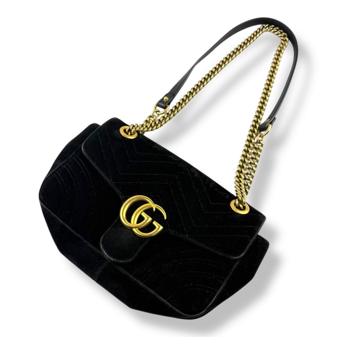 Gucci GG Marmont Black Velvet Small Handbag - Lux Central