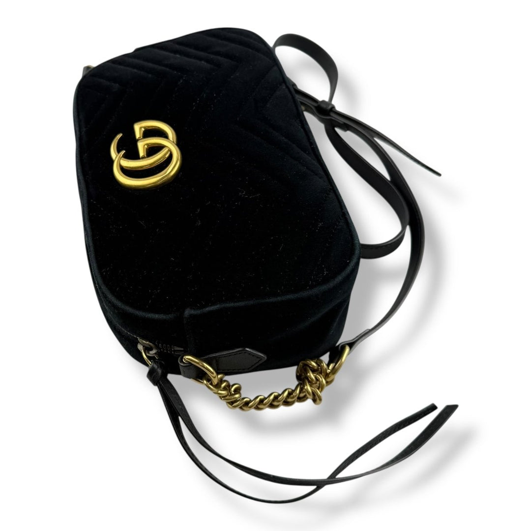Gucci GG Marmont Black Velvet Small Handbag - Lux Central
