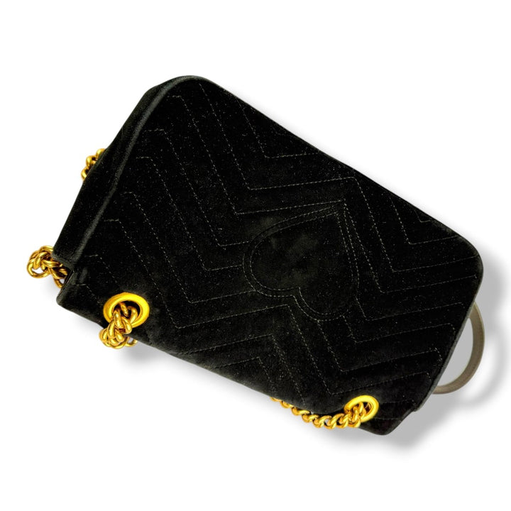 Gucci GG Marmont Black Velvet Small Handbag - Lux Central