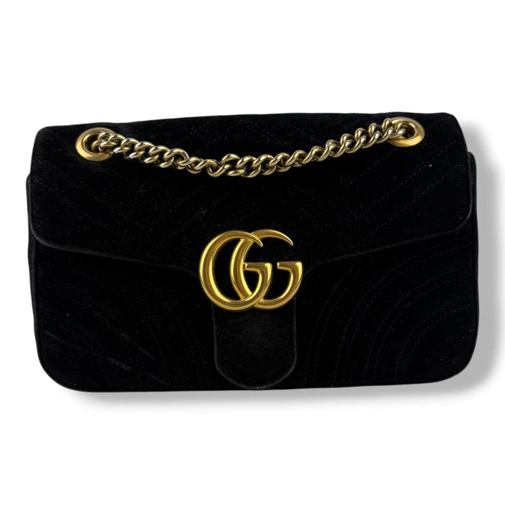 Gucci GG Marmont Black Velvet Small Handbag - Lux Central
