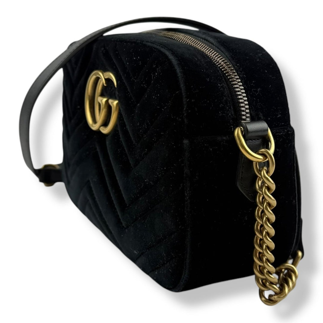 Gucci GG Marmont Black Velvet Small Handbag - Lux Central