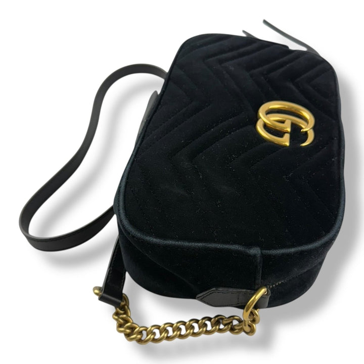 Gucci GG Marmont Black Velvet Small Handbag - Lux Central