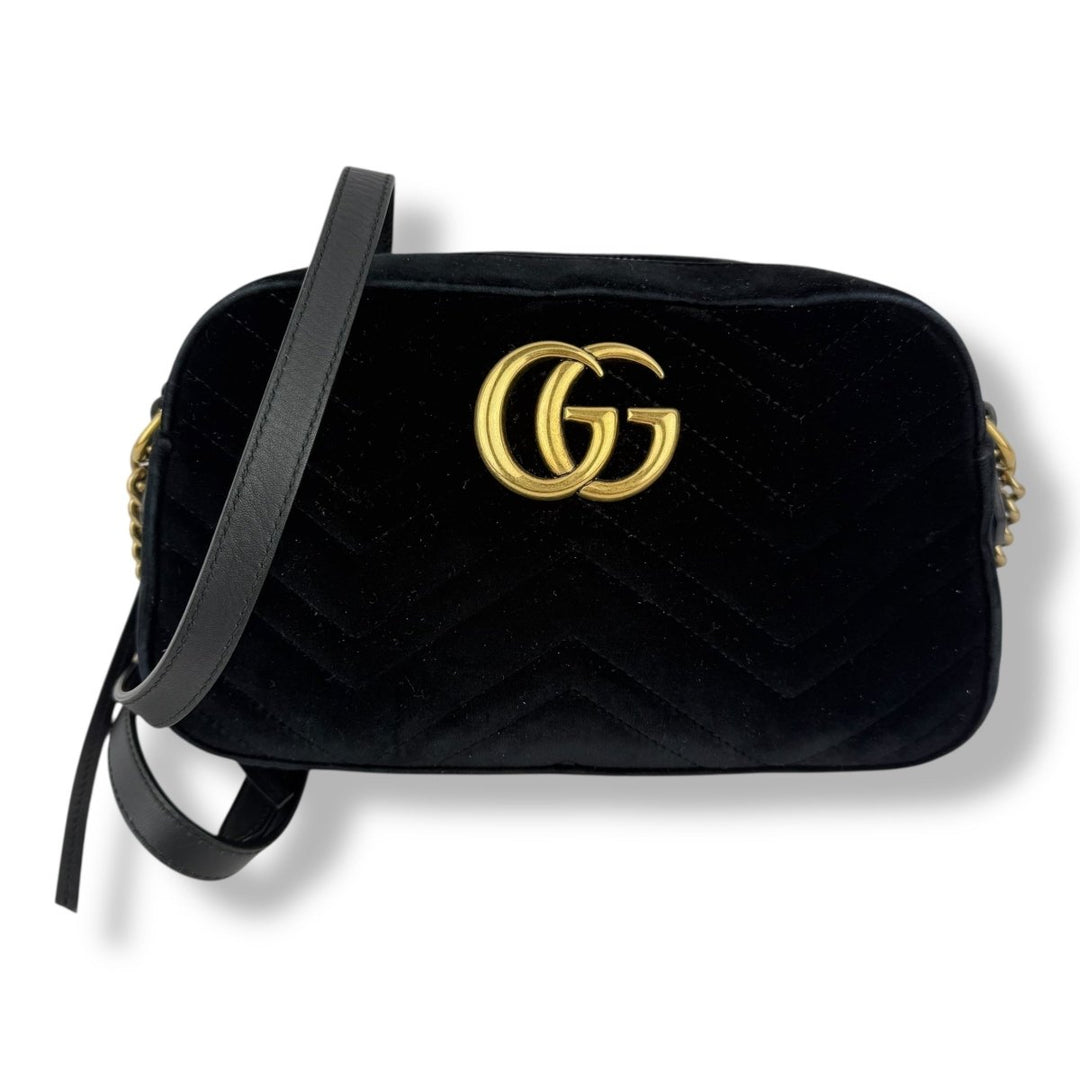 Gucci GG Marmont Black Velvet Small Handbag - Lux Central