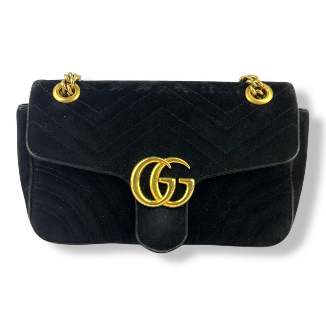 Gucci GG Marmont Black Velvet Small Handbag - Lux Central