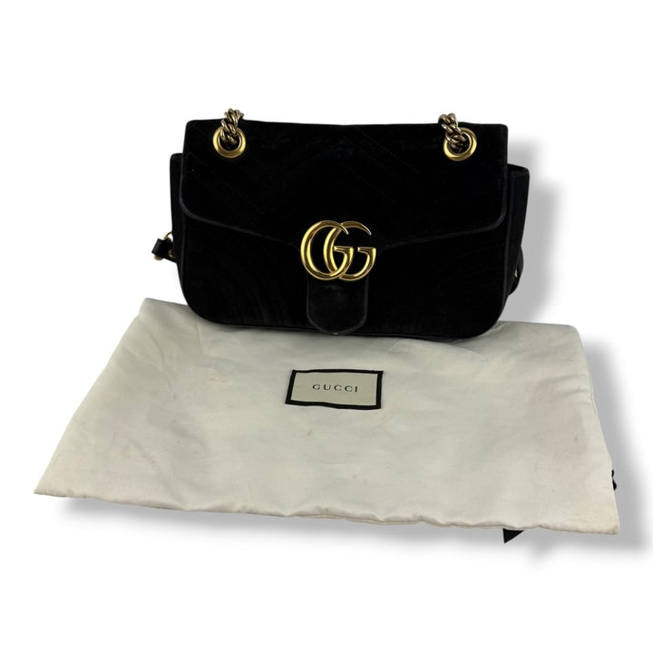 Gucci GG Marmont Black Velvet Small Handbag - Lux Central