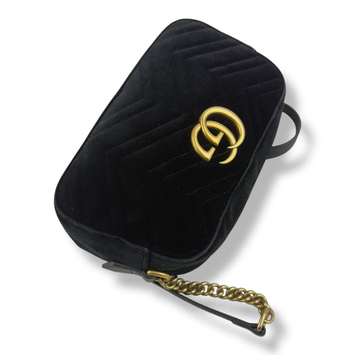 Gucci GG Marmont Black Velvet Small Handbag - Lux Central