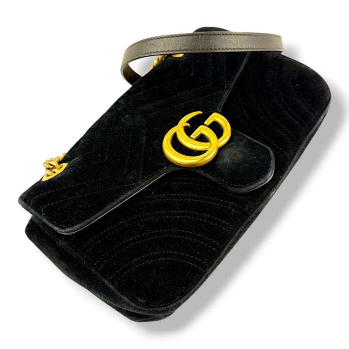 Gucci GG Marmont Black Velvet Small Handbag - Lux Central