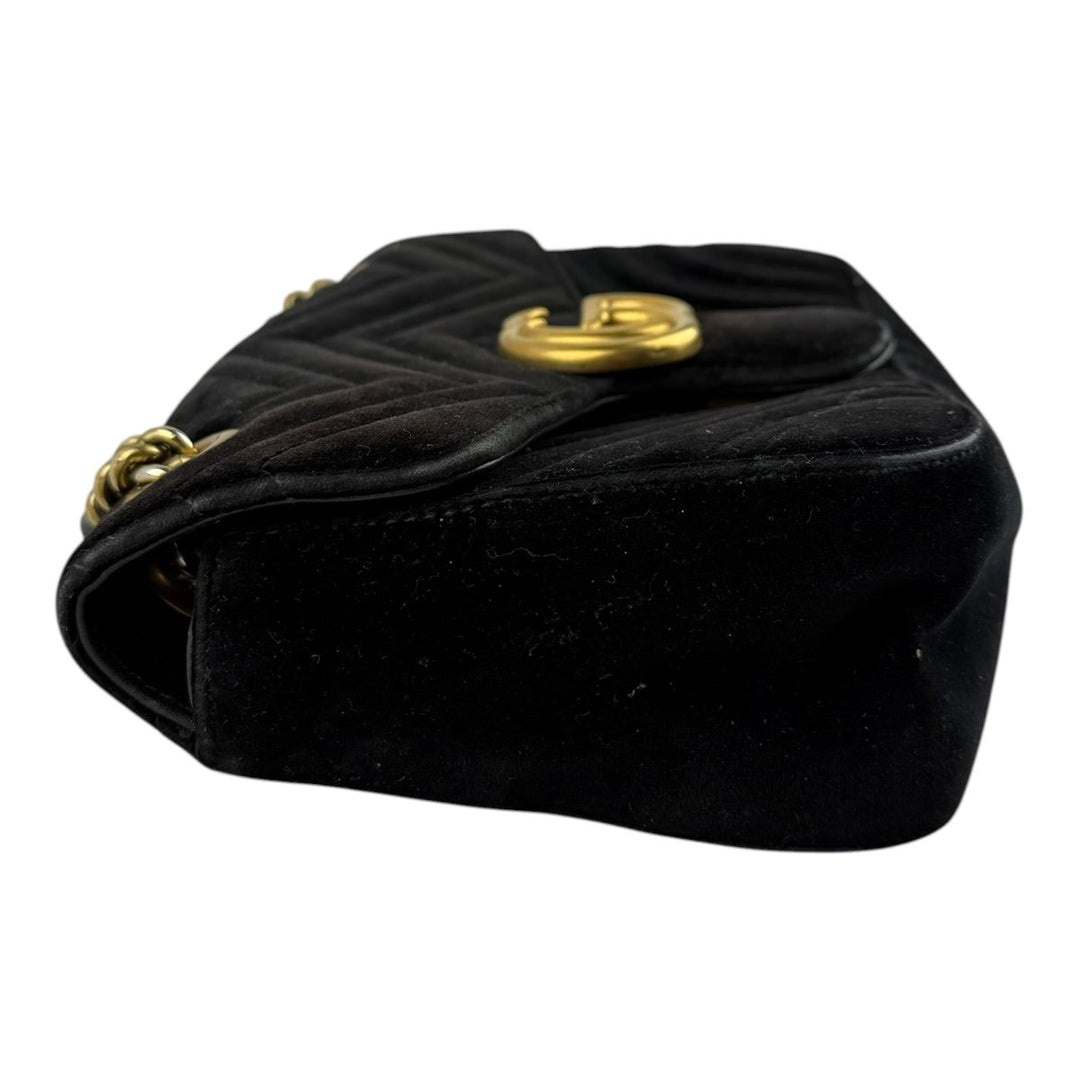 Gucci GG Marmont Black Velvet Small Handbag - Lux Central