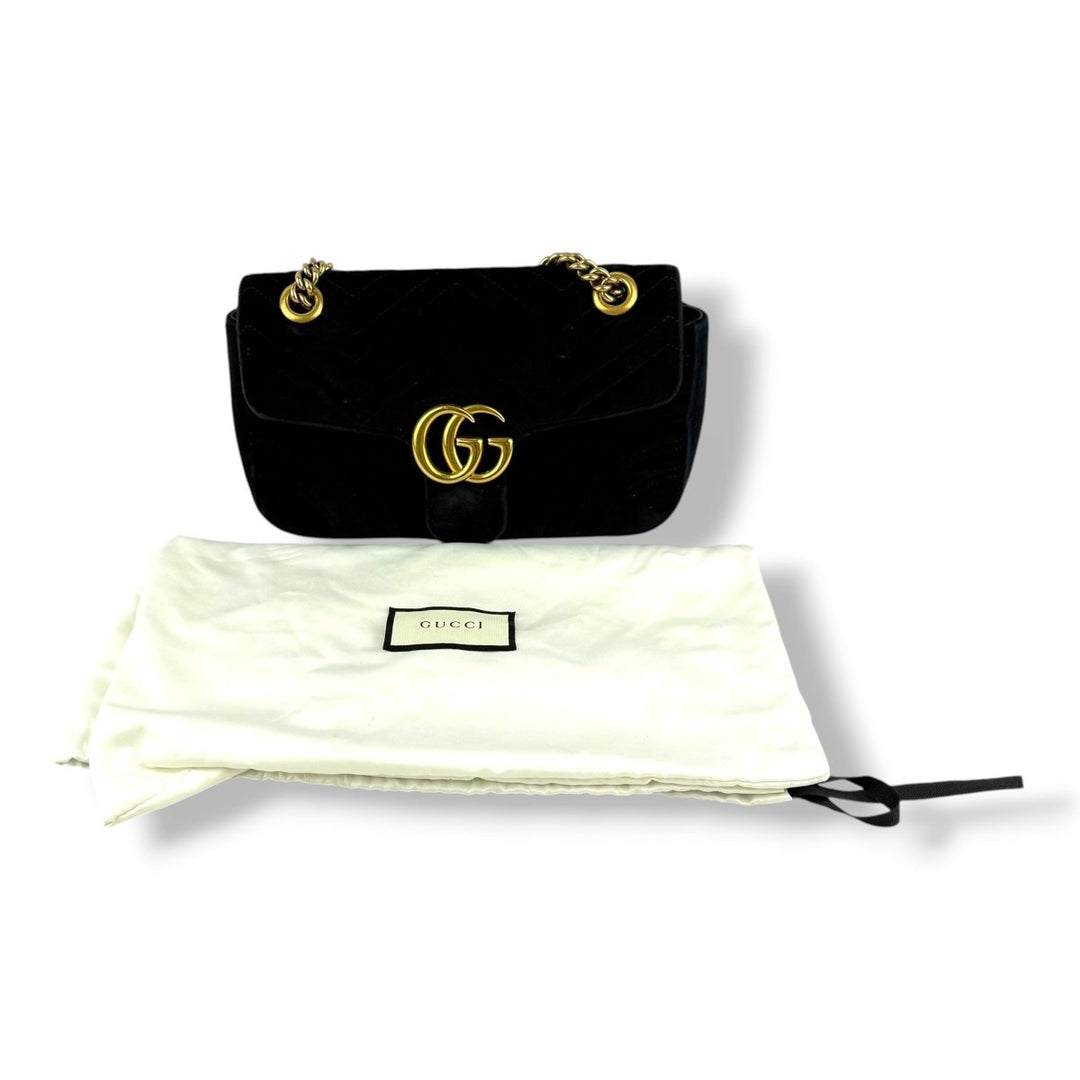Gucci GG Marmont Black Velvet Small Handbag - Lux Central