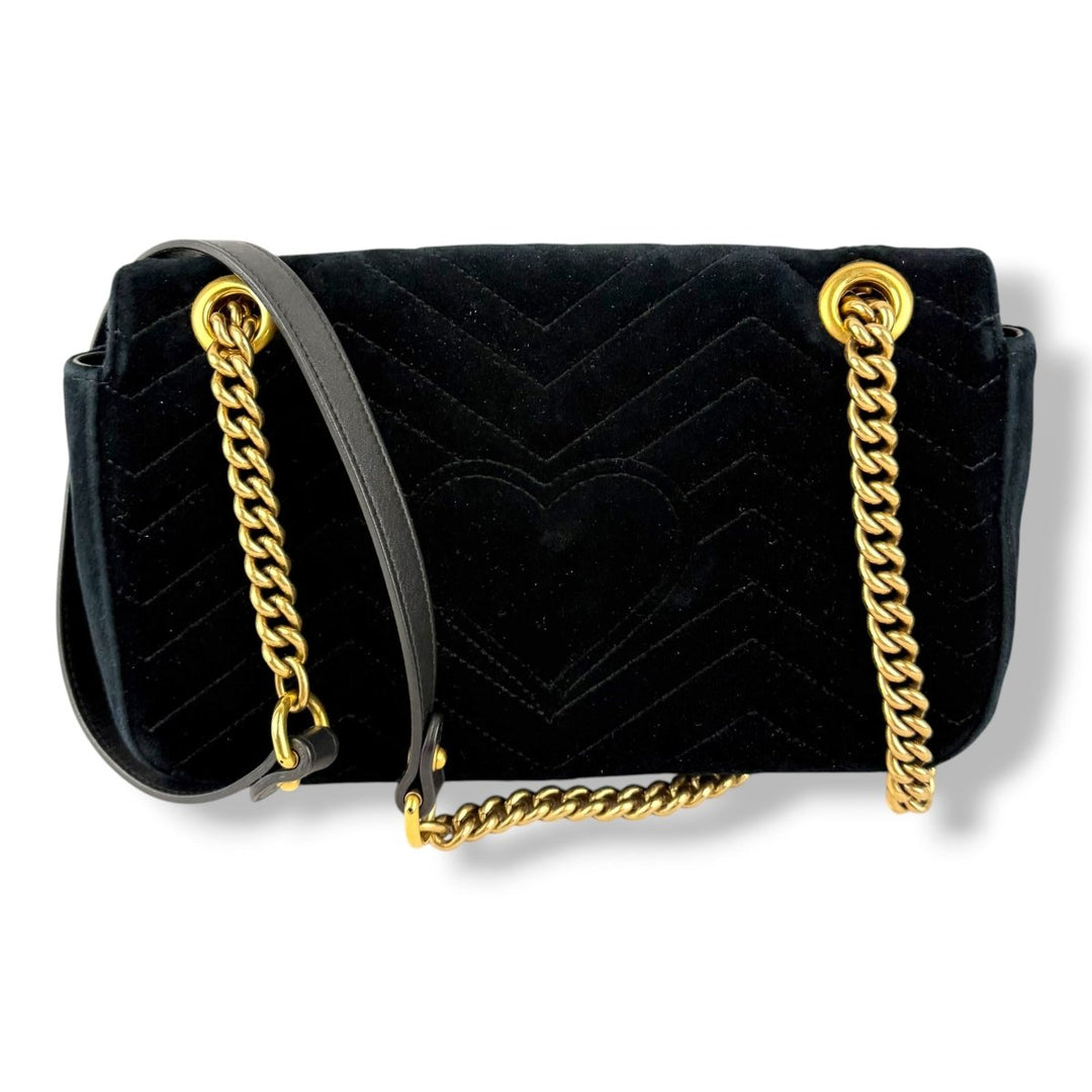 Gucci GG Marmont Black Velvet Small Handbag - Lux Central
