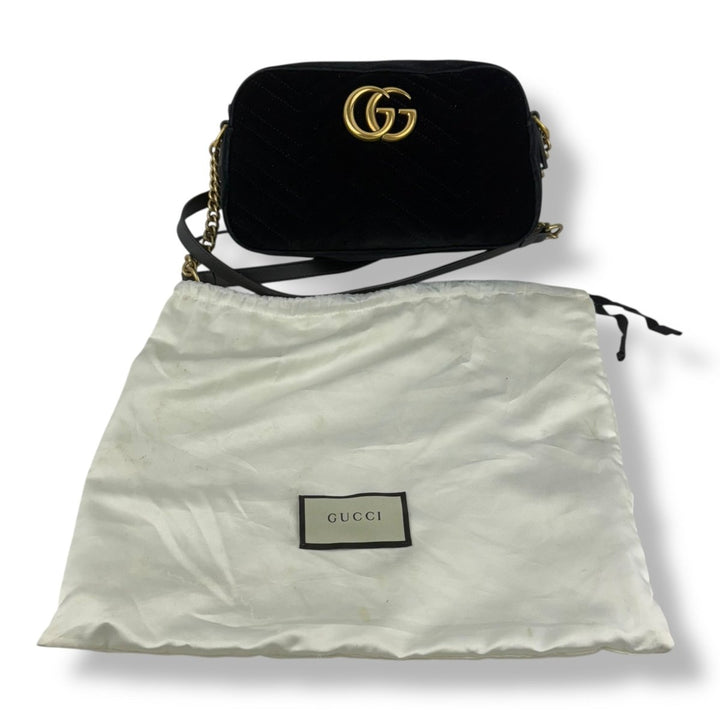 Gucci GG Marmont Black Velvet Small Handbag - Lux Central